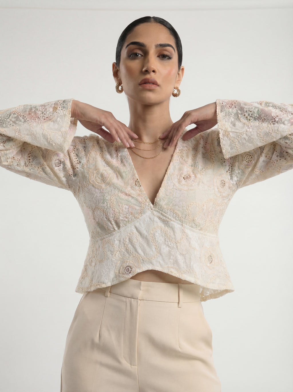 Off-White Embroidered Crop Blouse