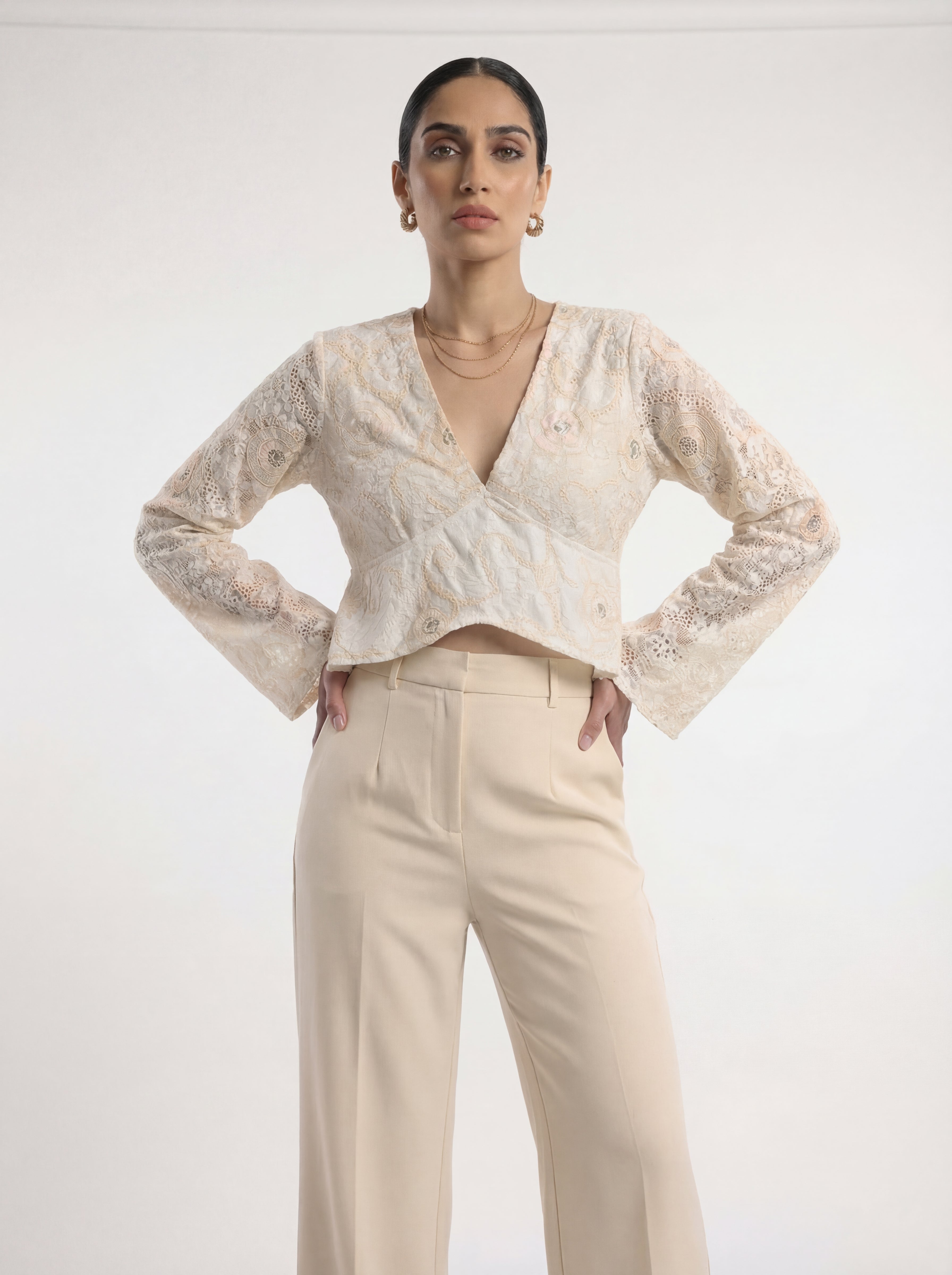 Off-White Embroidered Crop Blouse