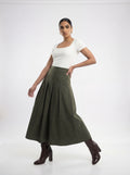 Lined Olive Green Midi Skirt