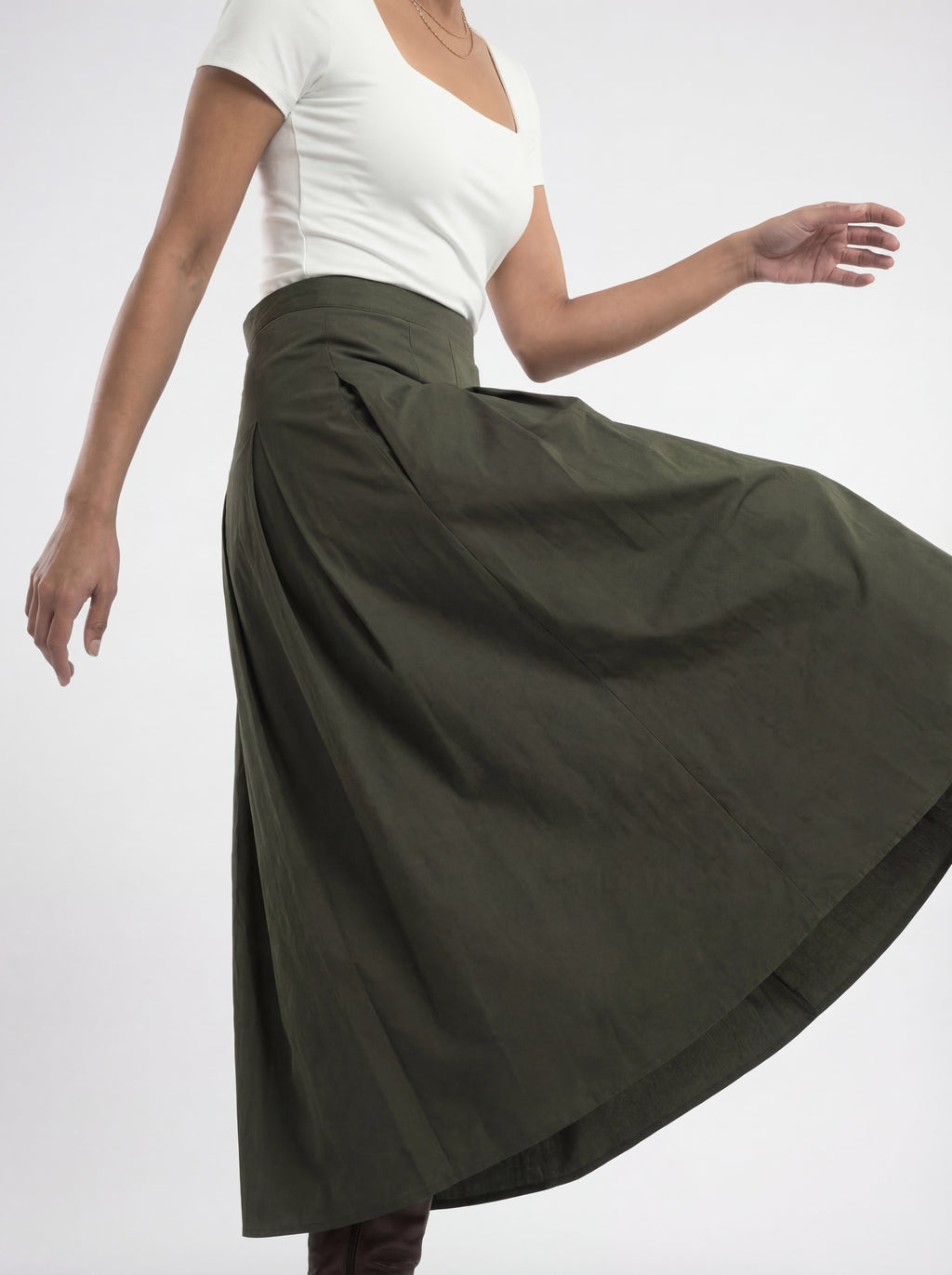 Lined Olive Green Midi Skirt