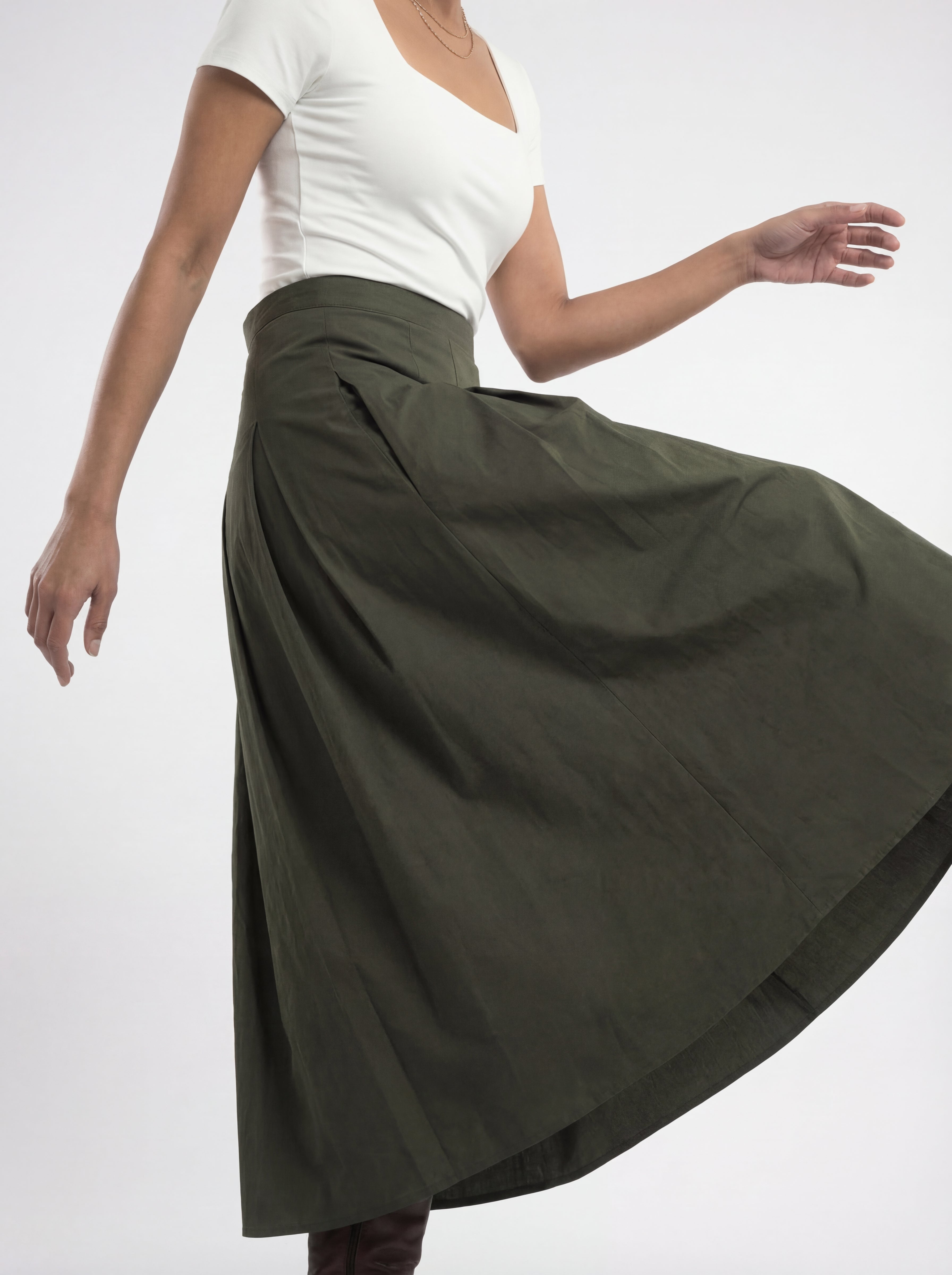 Lined Olive Green Midi Skirt