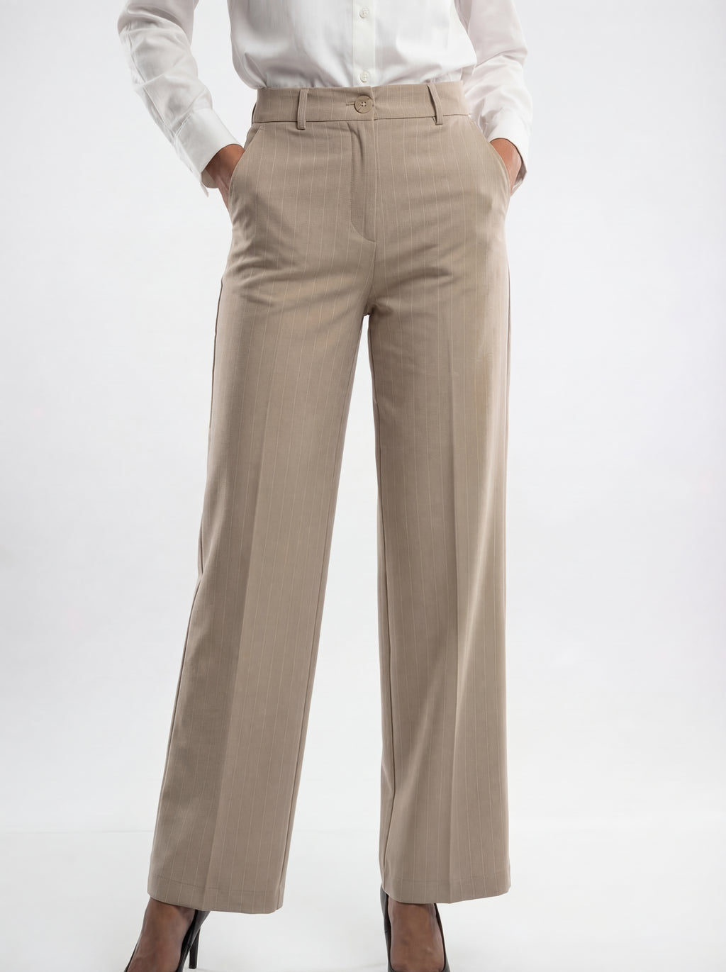 Beige Wide-Leg Pants
